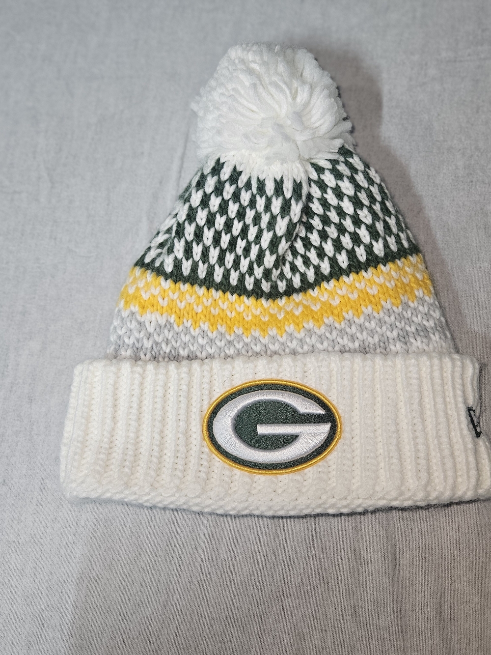 Womens Green Bay Packers Pom Beanie - White, Green & Yellow